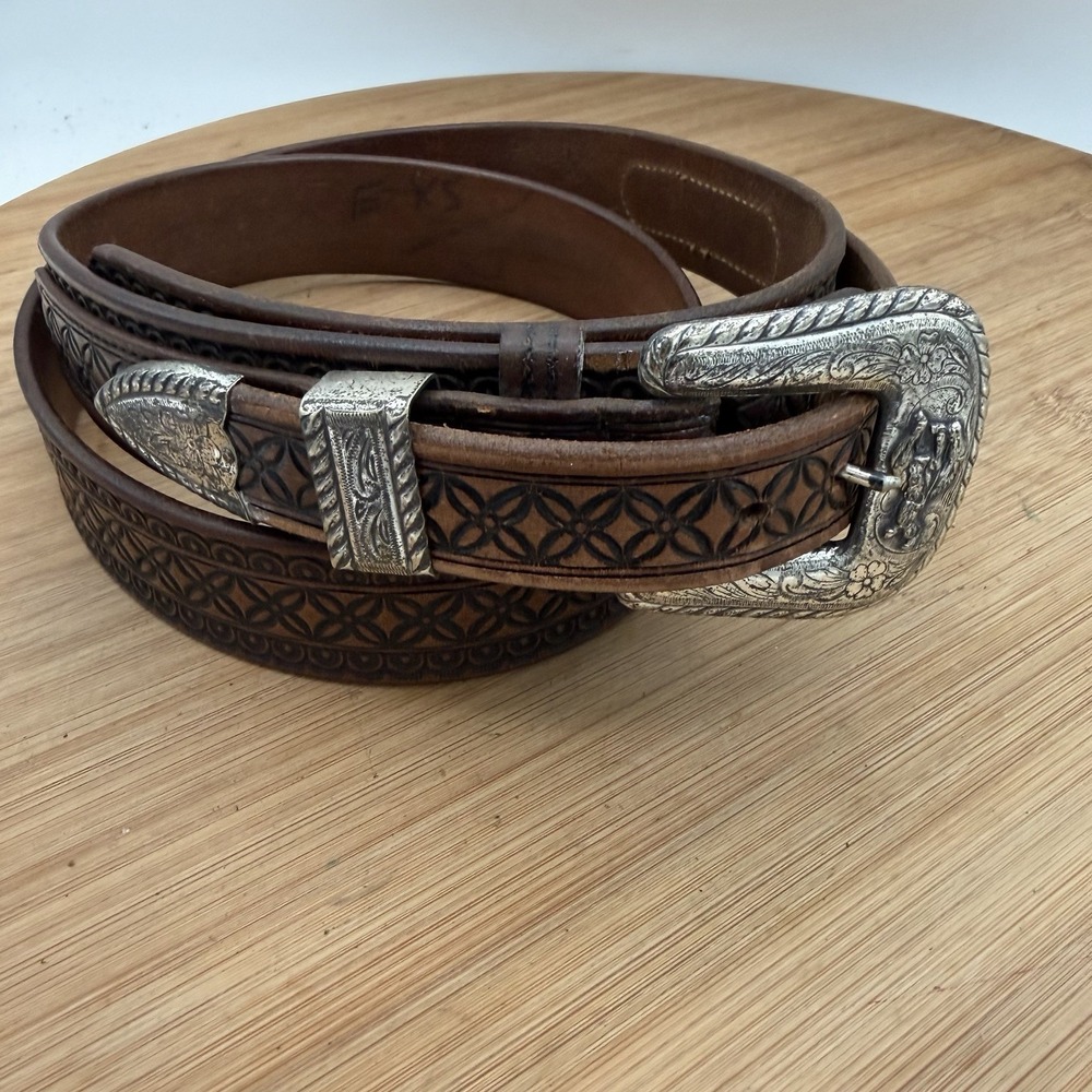 1930's Justin-Barton Tooled Western Leather Belt Size 40 Fort Worth Tx‎ Cowboy